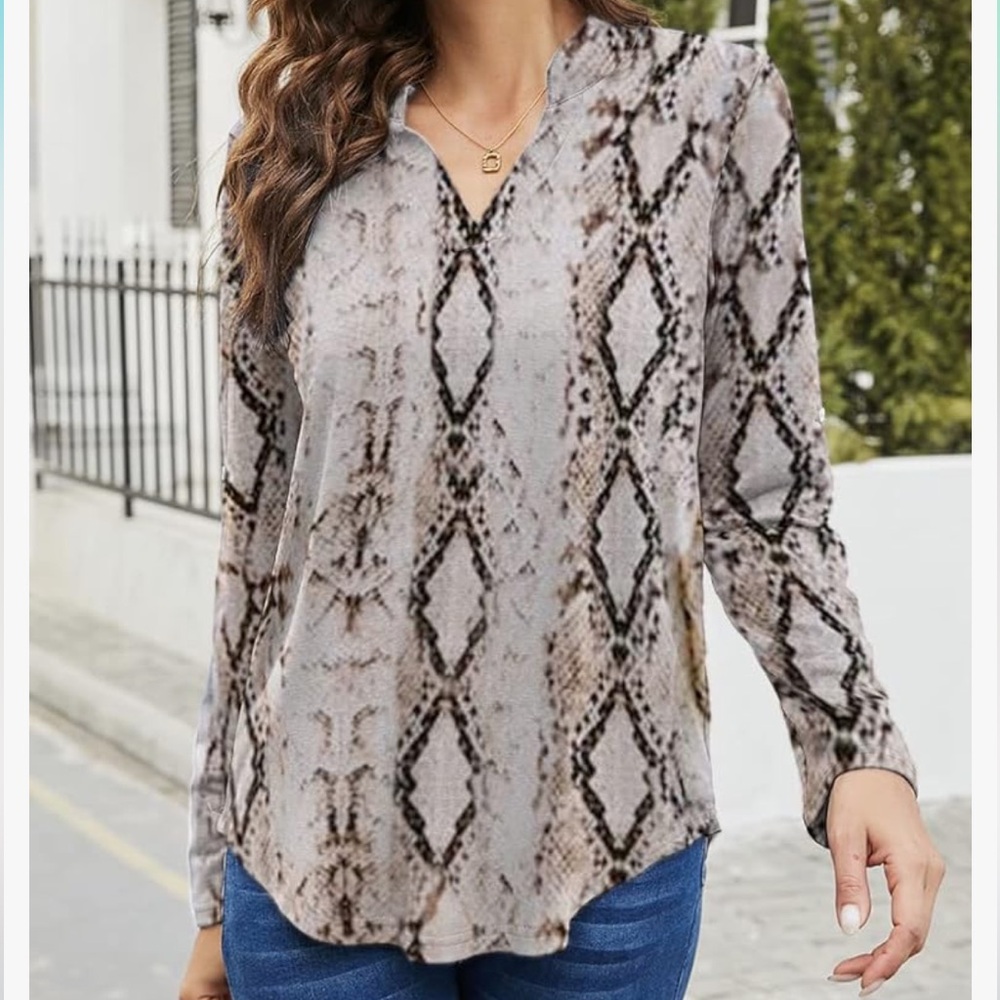 Halife Women's Roll Up 3/4 Sleeve Large V Neck Tunic Blouses Tops Shirts‎